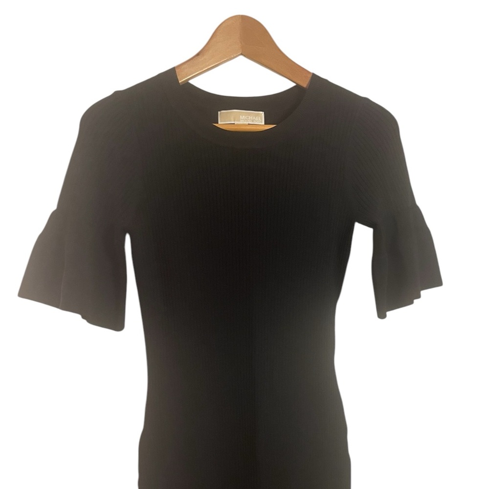 MICHAEL by Michael Kors Midi Black Ruffle Short Sleeve Dress Size XS